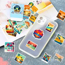 50張復古海灘貼紙夏季海灘個性塗鴉貼紙夏威夷海灘風景貼紙 - 彩色 - 查看 4