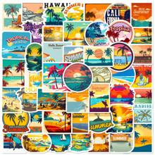 50張復古海灘貼紙夏季海灘個性塗鴉貼紙夏威夷海灘風景貼紙 - 彩色 - 查看 3