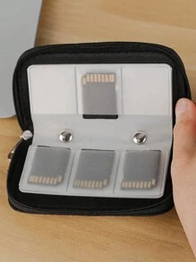 可放置22個卡槽的存儲卡袋、攜帶式錢包,分為4個大槽、18個小槽,適用於cf Sd/微型sd Micro Sd Sdhc Ms Ds遊戲配件的存儲盒 - 黑色 - 查看 5