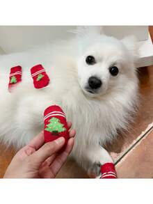 1入組寵物襪,防髒防滑狗狗爪套,適用於泰迪、比熊犬和小型犬,4入組 - 彩色 - 查看 4