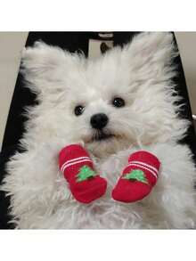 1入組寵物襪,防髒防滑狗狗爪套,適用於泰迪、比熊犬和小型犬,4入組 - 彩色 - 查看 2