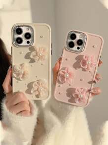 1 Ốp Điện Thoại Ren Hoa Trang Trí Ngọc Trai Tương Thích Với IPhone 15 14pro Max 13 12 Pro 11 Ốp 3D Chống Sốc, Màu Hồng Nhạt - Màu Hồng baby - Xem 2