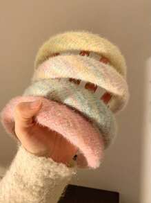 毛茸茸的針織頭帶,蓬鬆的海綿填充的頭箍,針織條寬髮箍,冬季潤澤髮帶,女孩頭飾髮飾 - 粉紅色 - 查看 7