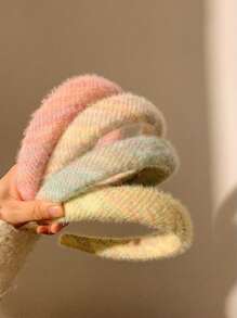 毛茸茸的針織頭帶,蓬鬆的海綿填充的頭箍,針織條寬髮箍,冬季潤澤髮帶,女孩頭飾髮飾 - 粉紅色 - 查看 8