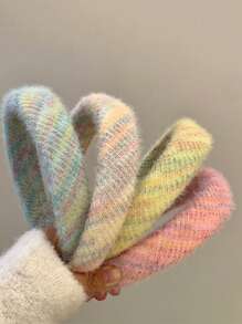 毛茸茸的針織頭帶,蓬鬆的海綿填充的頭箍,針織條寬髮箍,冬季潤澤髮帶,女孩頭飾髮飾 - 粉紅色 - 查看 5