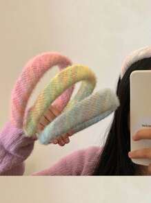 毛茸茸的針織頭帶,蓬鬆的海綿填充的頭箍,針織條寬髮箍,冬季潤澤髮帶,女孩頭飾髮飾 - 粉紅色 - 查看 9