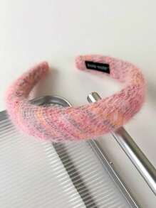 毛茸茸的針織頭帶,蓬鬆的海綿填充的頭箍,針織條寬髮箍,冬季潤澤髮帶,女孩頭飾髮飾 - 粉紅色 - 查看 2