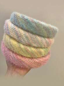 毛茸茸的針織頭帶,蓬鬆的海綿填充的頭箍,針織條寬髮箍,冬季潤澤髮帶,女孩頭飾髮飾 - 粉紅色 - 查看 6