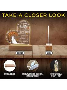 1個桌面木質基座愛心膠片夜燈,丈夫送給妻子的情人節、紀念日、生日和聖誕禮物 - 永遠不要忘記我愛你 - 黃色 - 查看 2
