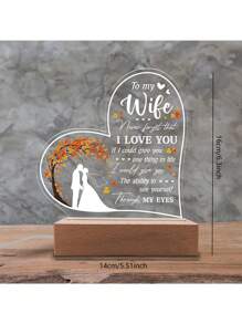 1個桌面木質基座愛心膠片夜燈,丈夫送給妻子的情人節、紀念日、生日和聖誕禮物 - 永遠不要忘記我愛你 - 黃色 - 查看 4