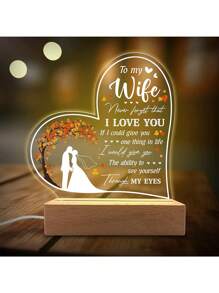 1個桌面木質基座愛心膠片夜燈,丈夫送給妻子的情人節、紀念日、生日和聖誕禮物 - 永遠不要忘記我愛你 - 黃色 - 查看 1