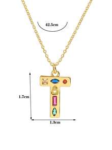 1 Pc Crystal Decor Gold Initial Necklace For Women Pendant Necklaces Daily Party Christmas Jewelry Gifts - Multicolor - View 31