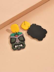 1對流行復古抽象臉形吊墜耳環,有趣誇張的彩繪法老王耳墜適用於派對 - 彩色 - 查看 3