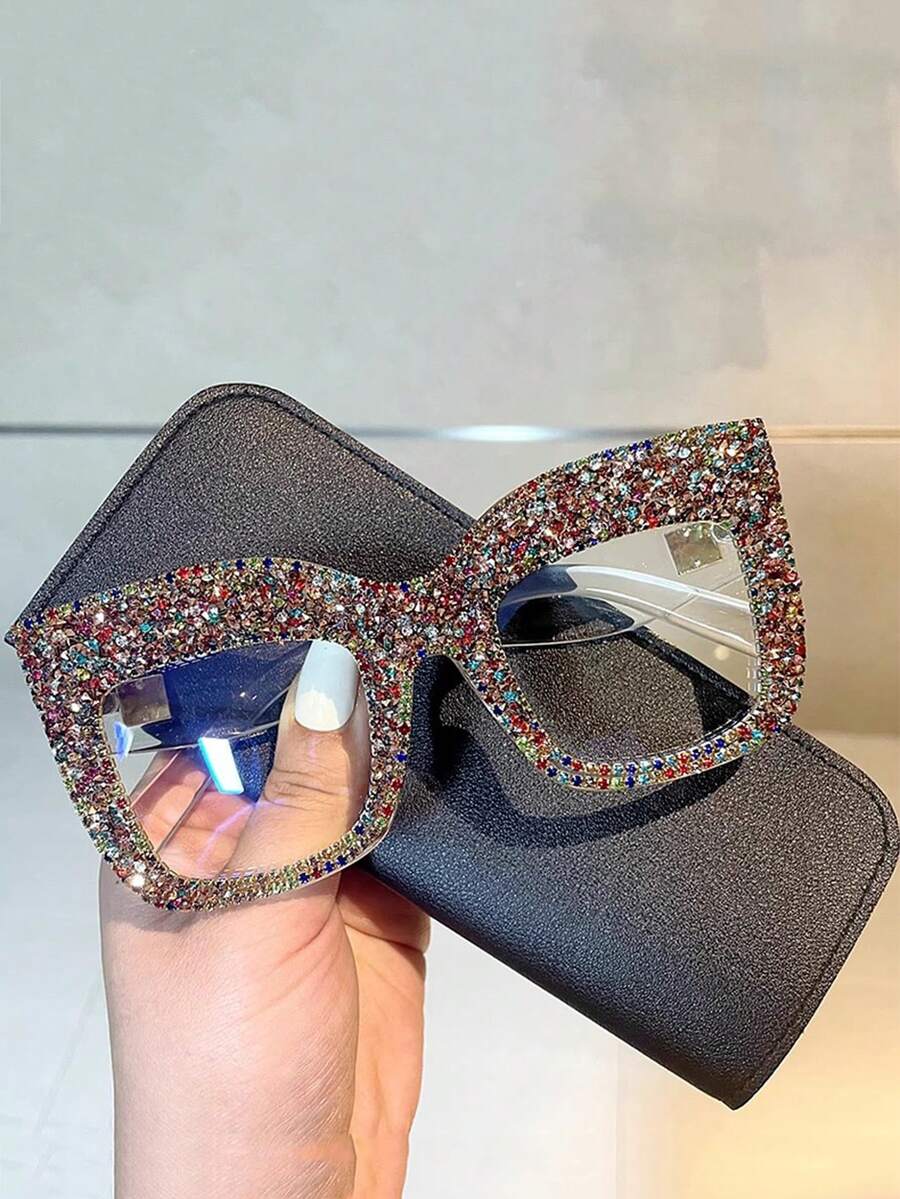 1 件装欧美派对风格大框眼镜架个性水钻装饰无度数眼镜明星饰品 - 無色 - 查看 1