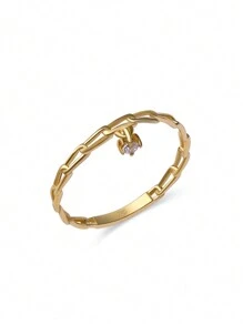 Nhẫn thiết kế dây chuyền bạc trang trí bằng đá khối Zirconia - Vàng - Xem 1