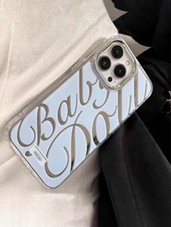 1pc Mirrored Material - Shatter English Text Phone Case Compatible With Iphone 11 12 13 14 Pro Max 15 16 Pro Max Waterproof Shockproof Anti-Fall Scratch Resistant