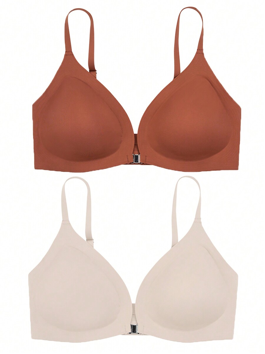 4pcs/Set Seamless PushUp Bra With Detachable Pad, Front Buckle Design