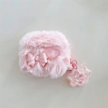 Funda fashionable en forma de corazón con lazo suave y esponjoso compatible con AirPods 1/2/AirPods Pro/AirPods 3/AirPods Pro (2da Generación), sin incluir los AirPods