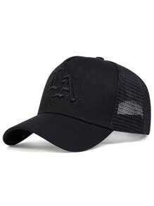1入組男士卡車司機帽，帽子上有字母刺繡 "LOS ANGELES"，時尚防曬可調節休閒帽，適用於春秋旅遊、旅遊和沙灘派對 - 黑色 - 查看 1