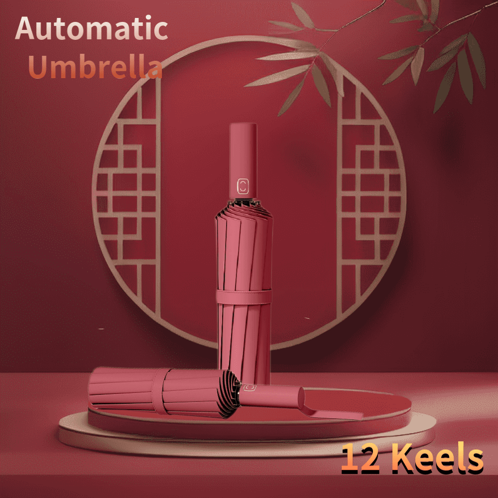 1 Automatic Sunny Umbrella With 12 Ribs, Fashionable Umbrella, Vinyl Sun Umbrella, Windproof, Rainproof And Sunshade, Suitable For Outdoor Travel