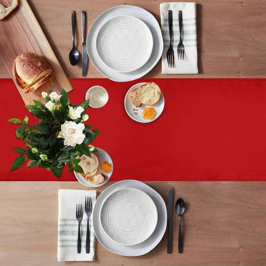 2pcs/Pack Satin Table Runner 12 X 108 Inches (30cmx275cm) For Wedding Party Engagement Decoration - Red - View 1