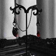 1對嘻哈搖滾哥德風格鍊條不對稱耳環,帶耳袖座,座地經典褶皺,老式波希米亞風格,以心跳形式懸掛 - 復古銀色 - 查看 3