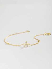 1入組時尚方晶鋯石和字母裝飾銀手環適合女士日常裝飾 - 金色 - 查看 5