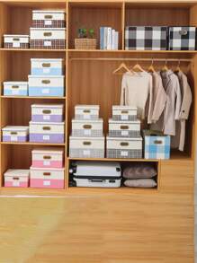 1pc Simple Style Grid Pattern Storage Box, Ideal For Clothes And Toys Organization - Brown - View 6