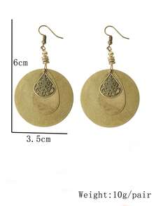 1pair European And American Bohemian Style Alloy Vintage Carved Round Discs Antique Brass Floral Designed Earrings For Women's Daily Use - Yellow Gold - View 7
