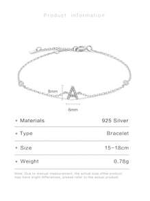 方晶鋯石字母裝飾銀手環 - 銀色 - 查看 9