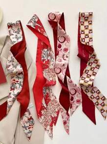 4入組女士多色法式蝴蝶結絲帶頭箍，頭巾，復古時尚多功能髮飾，適用於日常儀容優雅 - 彩色 - 查看 1