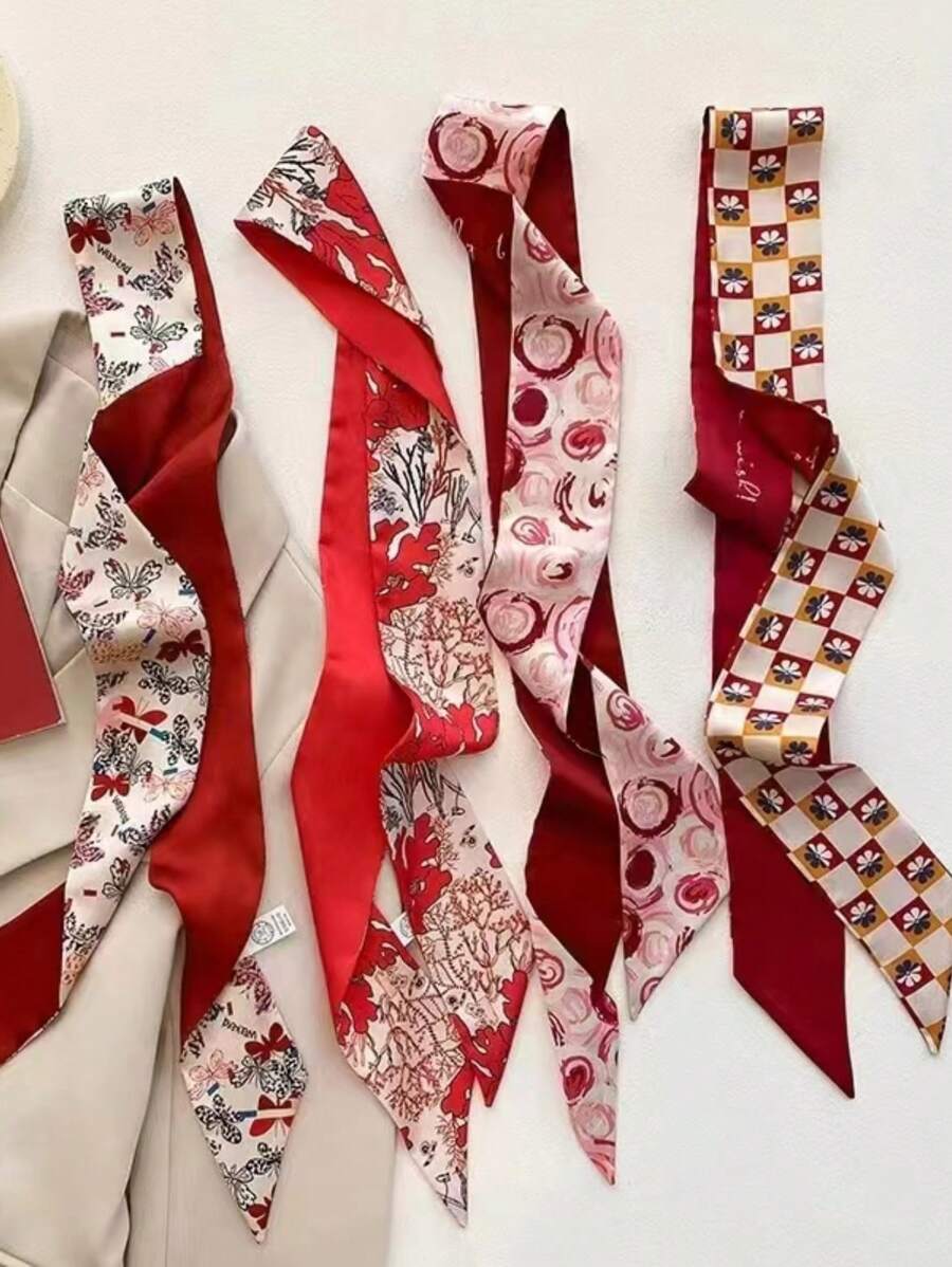 4入組女士多色法式蝴蝶結絲帶頭箍，頭巾，復古時尚多功能髮飾，適用於日常儀容優雅 - 彩色 - 查看 1