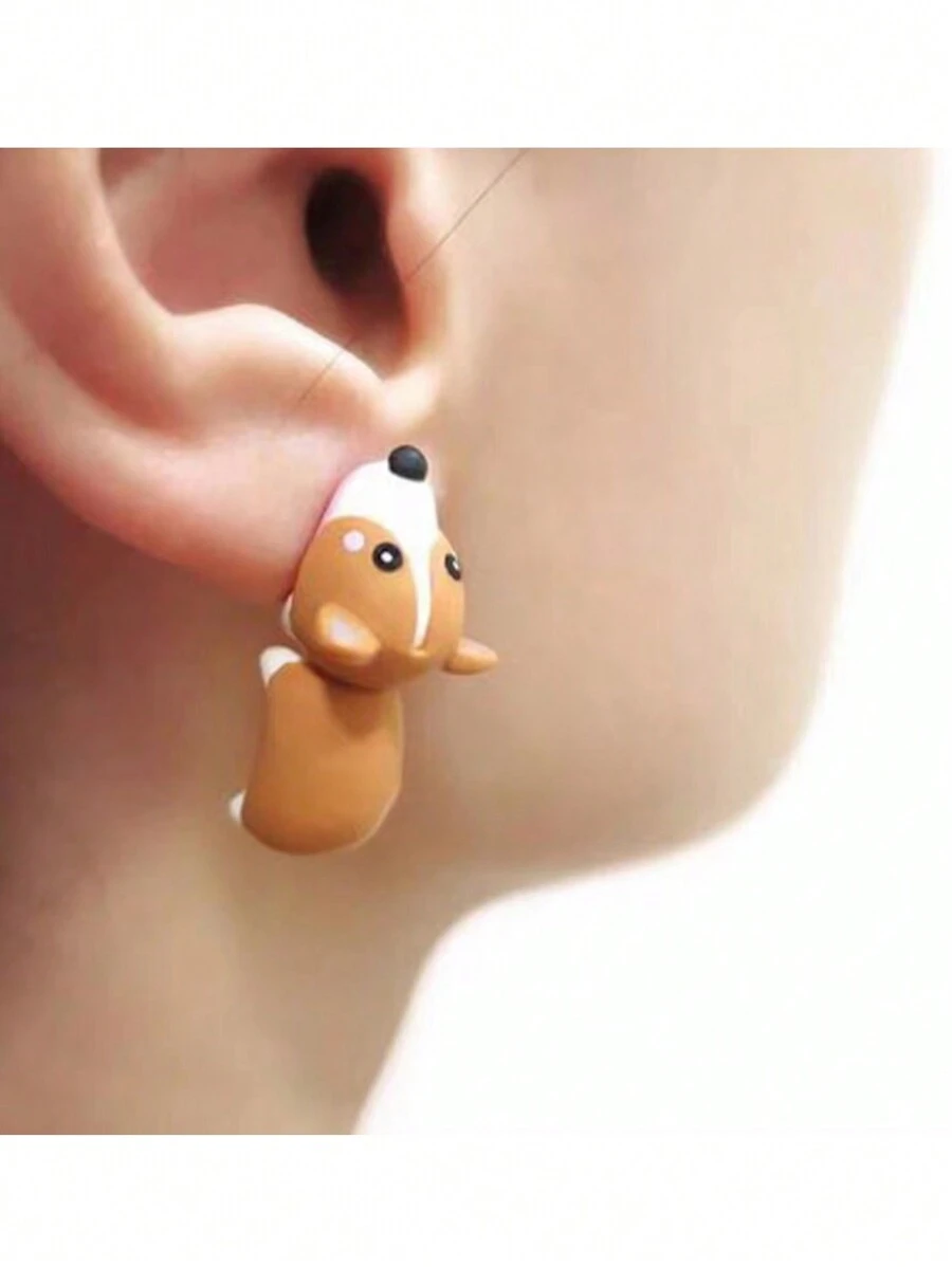 Animal (Corgi) Bite Ear Earring, Creative & Funny Animal Character Earring, Dinosaur Shaped Earring, Ideal Gift - Multicolor - View 1