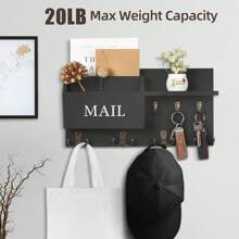 1個掛鑰匙牆壁掛件,信件和鑰匙掛鈎牆掛式帶雙鉤鑰匙掛勾和牆掛式衣架裝飾掛架,適用於玄關、走道、狗拴、廚房和客廳的鑰匙收納組織器 - 黑色 - 查看 4