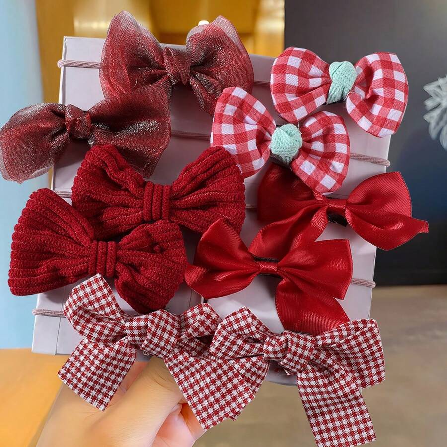 10 件装女孩花朵蝴蝶结发带，甜美公主头带适合日常佩戴，适合圣诞节 - 彩色 - 查看 1