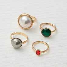 4pcs/Set Bold & Vintage Multicolor Big Gemstone Ring - Gold - View 2