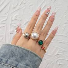 4pcs/Set Bold & Vintage Multicolor Big Gemstone Ring - Gold - View 1