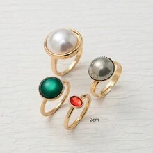 4pcs/Set Bold & Vintage Multicolor Big Gemstone Ring - Gold - View 3