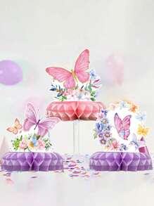 3 件組-款式隨機蝴蝶桌擺件蝴蝶生日派對裝飾蝴蝶蜂窩桌擺件蝴蝶主題派對用品生日嬰兒送禮會派對裝飾 - 彩色 - 查看 2