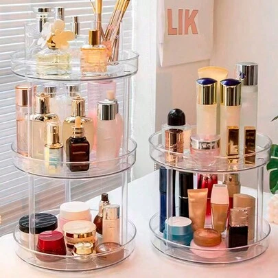 1 hộp đựng mỹ phẩm để bàn nhiều lớp xoay trong suốt dùng để chăm sóc da, nước hoa, đồ trang điểm, hộp đựng đồ trang điểm, hộp đựng mỹ phẩm, hộp đựng đồ trang sức, hộp đựng đồ trang sức khi trở lại trường