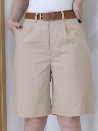 Bermuda Femininos De Linho Com Cinto