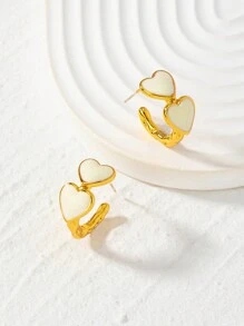 Một đôi Của Hợp kim đồng Men răng Tim Macaron Nhỏ giọt Retro Thanh lịch Hình-chữ C Hoa tai Đối với Mặc hàng ngày NỮ - trắng - Xem 3