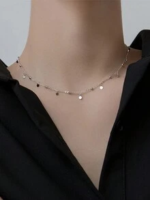 1入女士S925純銀短項鍊，採用極簡風格設計，飾以流蘇，適合作為送給女友的禮物 - 銀色 - 查看 2