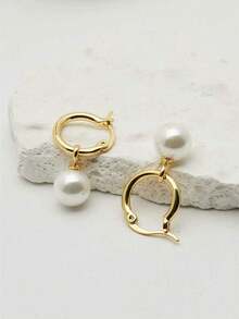 1 Pair Of Faux Pearl Drop Earrings Geometric Pearl Earrings French Vintage Pearl Gold Earrings Bride Earrings Suitable For Wedding Dating Decoration New Year Valentine'S Day Birthday Wedding Gift Women Jewelry - White - View 7