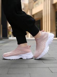 女款休閒運動襪鞋,一步式滑步運動鞋,粉色時尚鞋款 - 粉色 - 查看 6