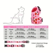 1件多色聚酯纖維透氣背心,配有可愛的貓胸帶,適合遛貓 - 粉色 - 查看 2