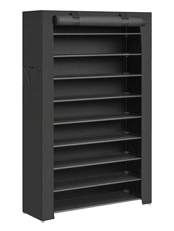 SONGMICS Scarpiera di Tessuto a 10 Ripiani, Scaffale Portascarpe 28 x 88 x 160 cm con Copertura di Tessuto, per Scarpe da Ginnastica, Tacchi Alti, Ciabatte, Struttura di Metallo, Nero