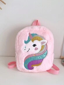 Cartoon Cute Plush Unicorn Backpack - Pink - View 2