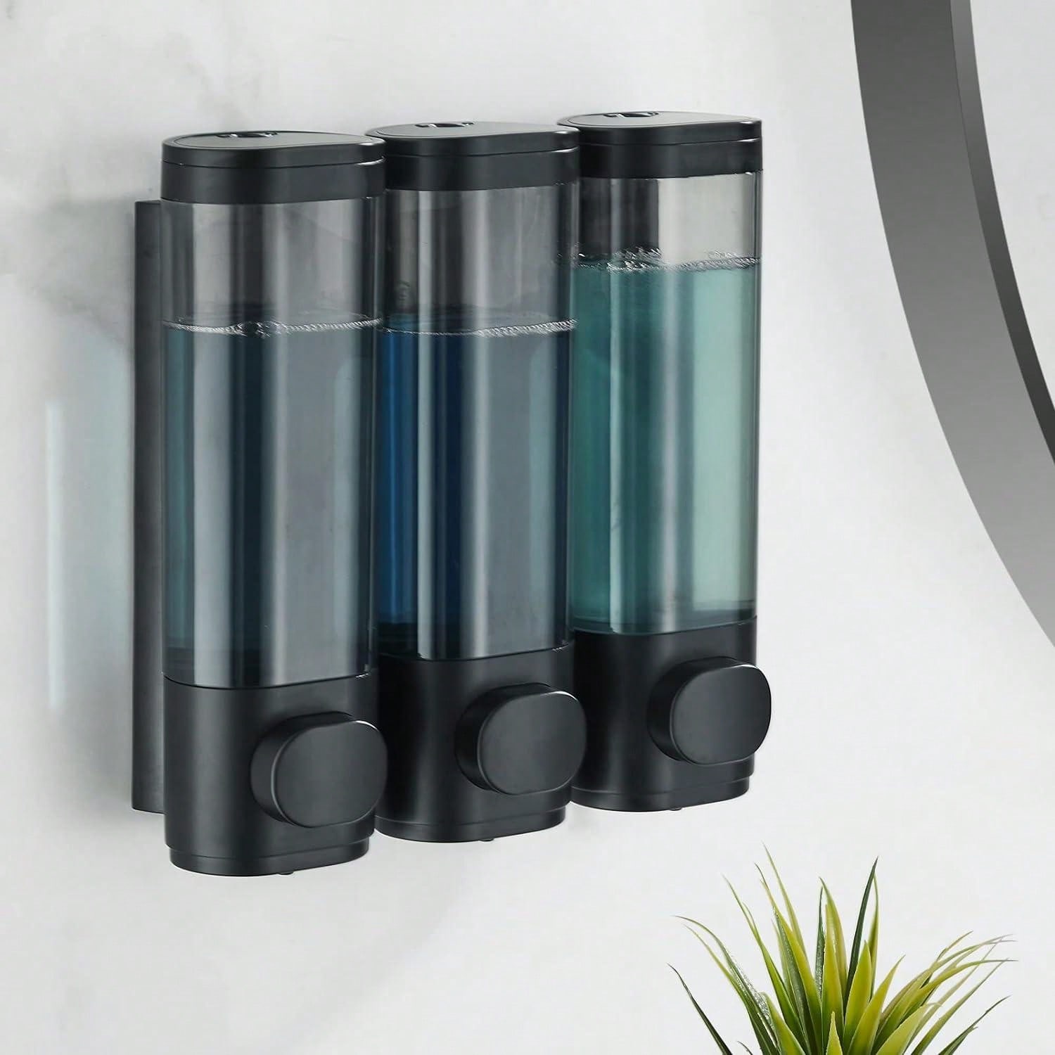 3 In 1 Wall Mounted Bathroom Shower Soap Pump Dispenser Set 3 Chamber