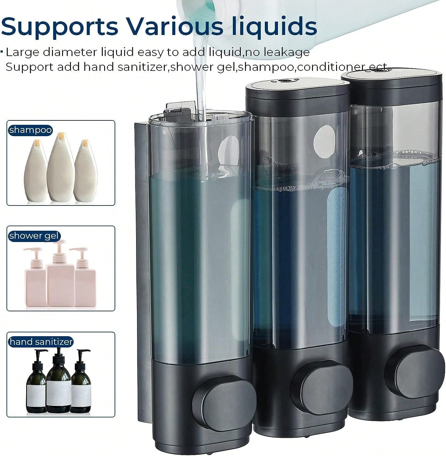 3 In 1 Wall Mounted Bathroom Shower Soap Pump Dispenser Set 3 Chamber